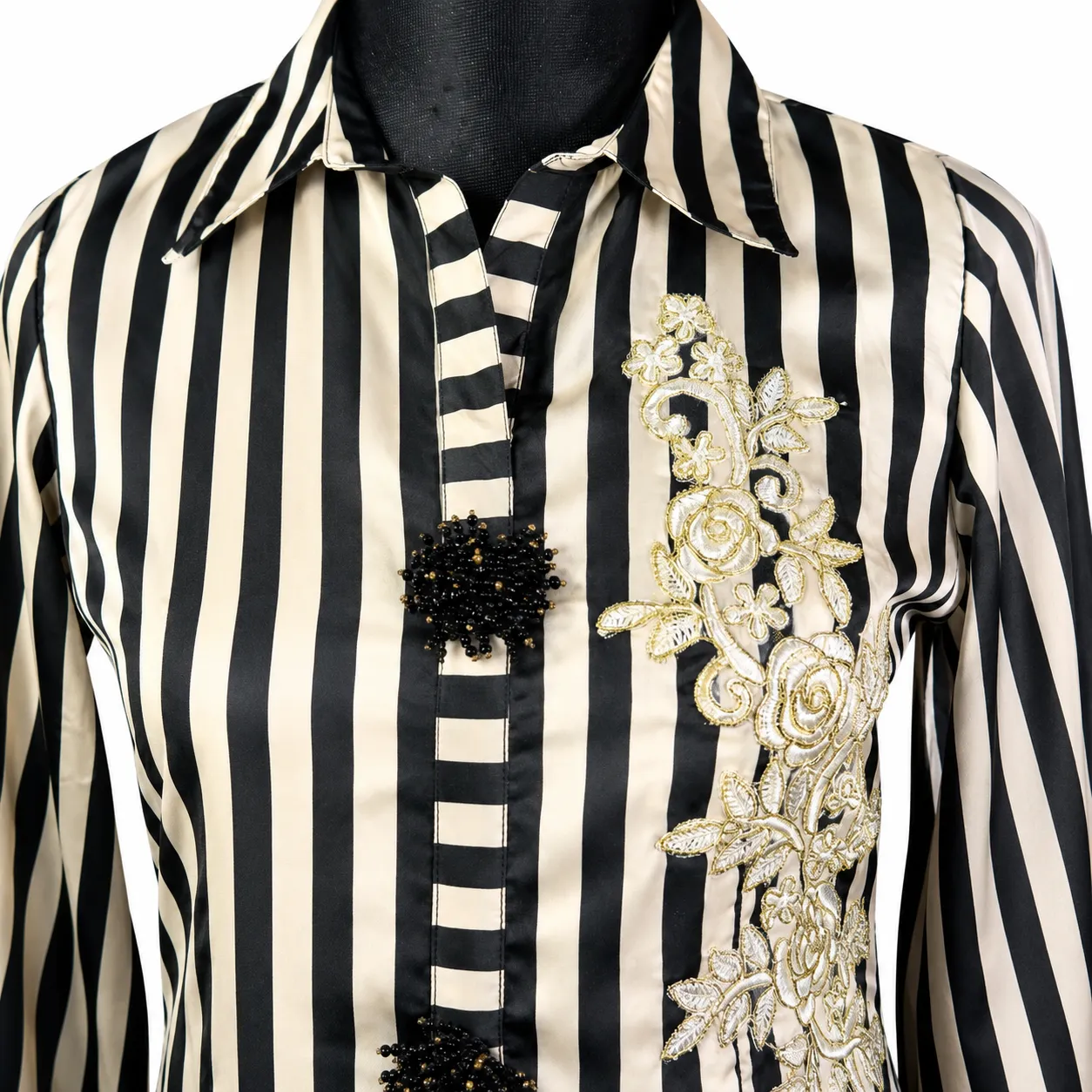 Women's Black & Beige StripedCord-Set